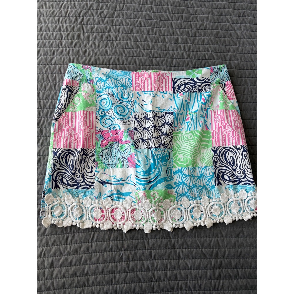 Lilly Pulitzer Patchwork Lace Trim Skort Size 8 Multicolor Coastal Print Mini - Picture 2 of 9